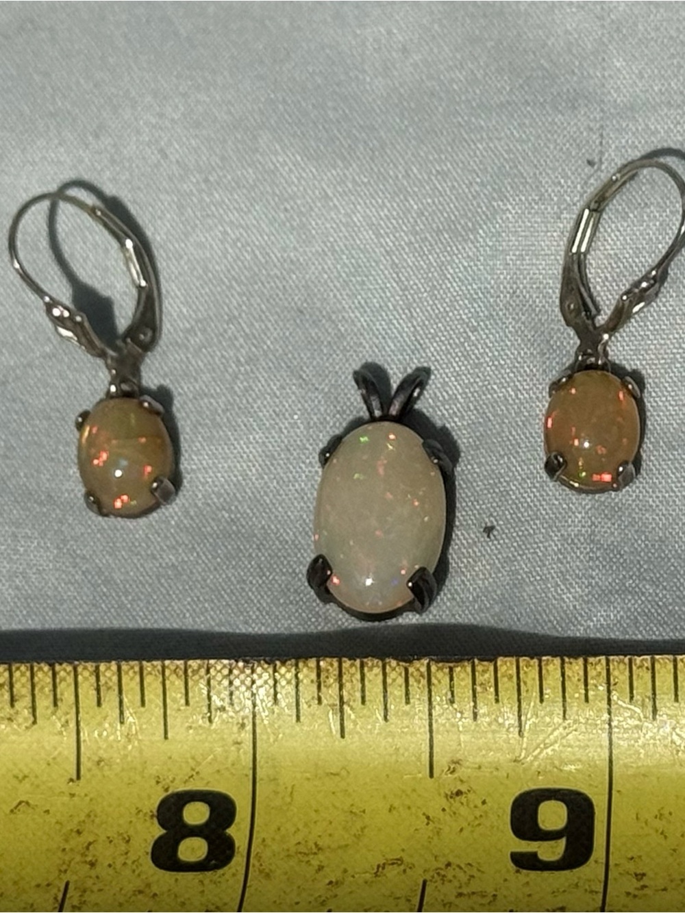 Opal Oval Pendant and Earrings Set - White Opal with Fire Accents - Picture 4 of 4
